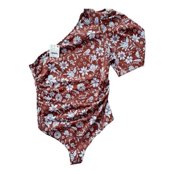 Free People Somethin Bout You Bodysuit Floral One Shoulder Puff Sleeve XS - Picture 2 of 4